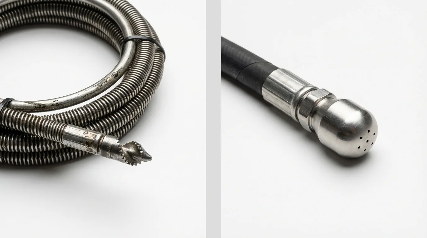 Drain snake cable and hydro jetting nozzle used for drain cleaning in Ashdown, AR