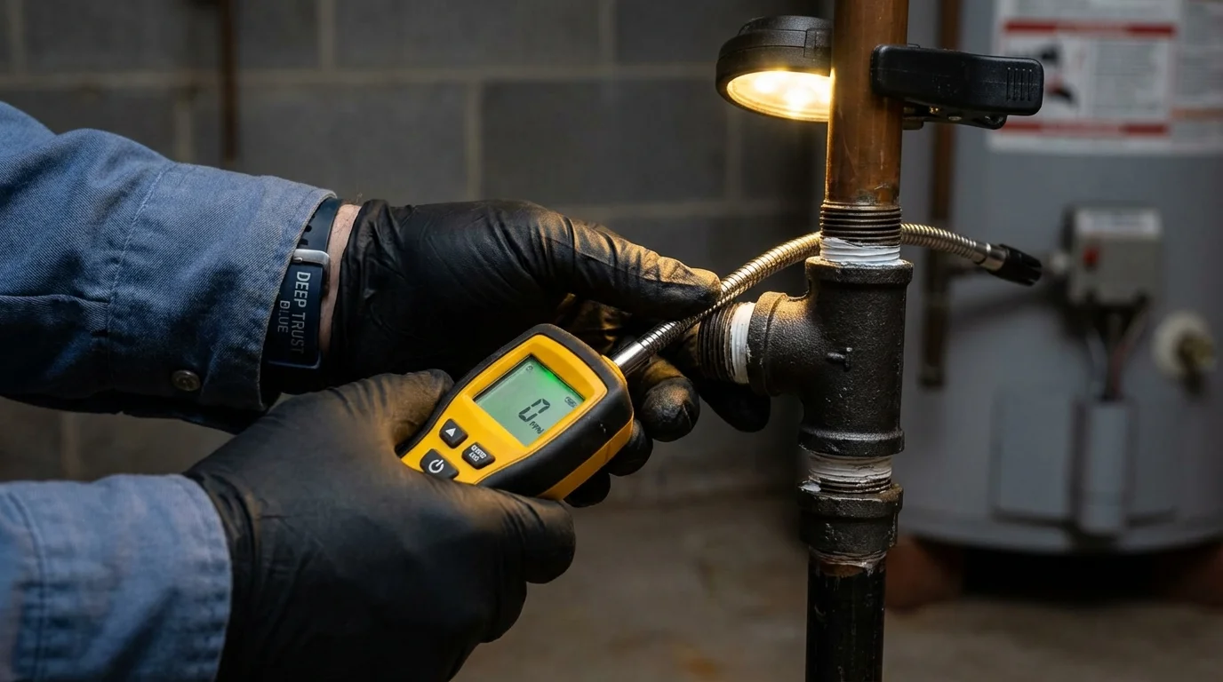 Gas leak detection with electronic sniffer by Johns Plumbing LLC in Ashdown