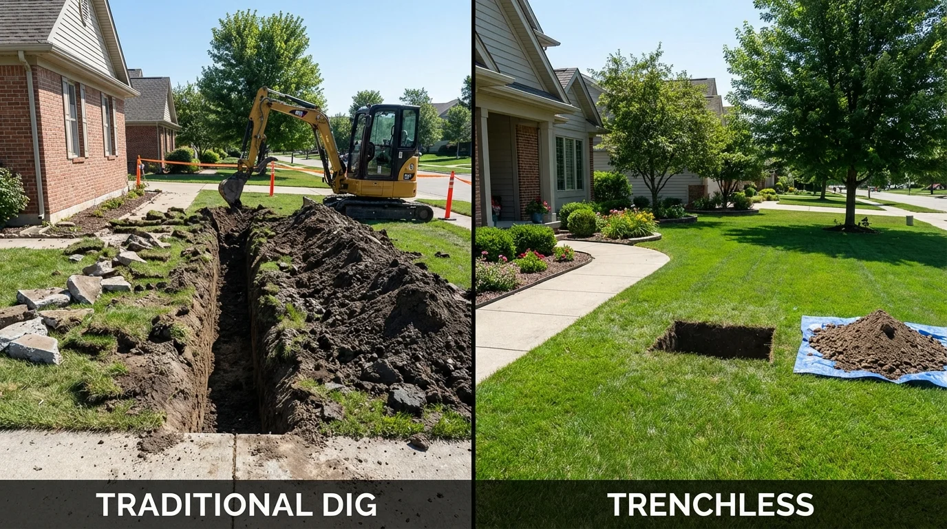 Trenchless sewer repair with minimal yard damage versus traditional excavation in Ashdown, AR